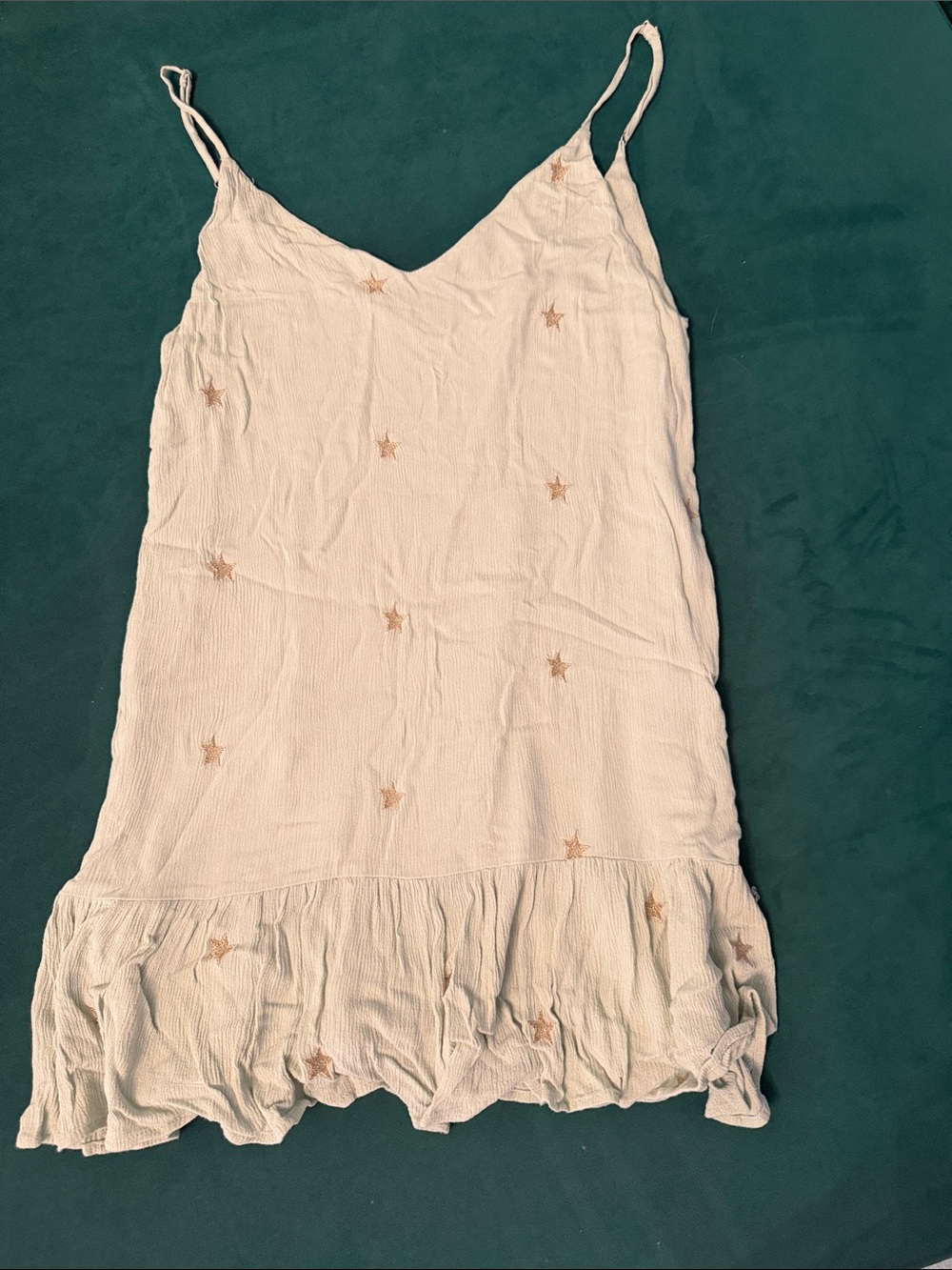 Storia Light Pink Star-Embroidered Ruffle Slip Dress